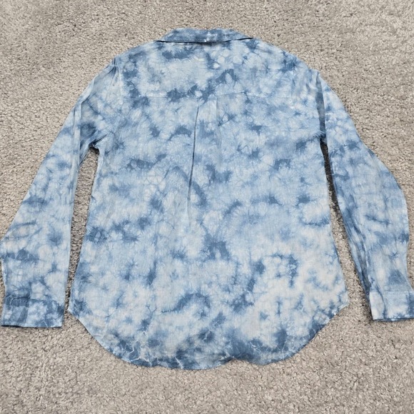 Faherty Shirt Womens Large Blue Tie Dye Long‎ Sleeve Button Linen Coastal Beach - Picture 7 of 11